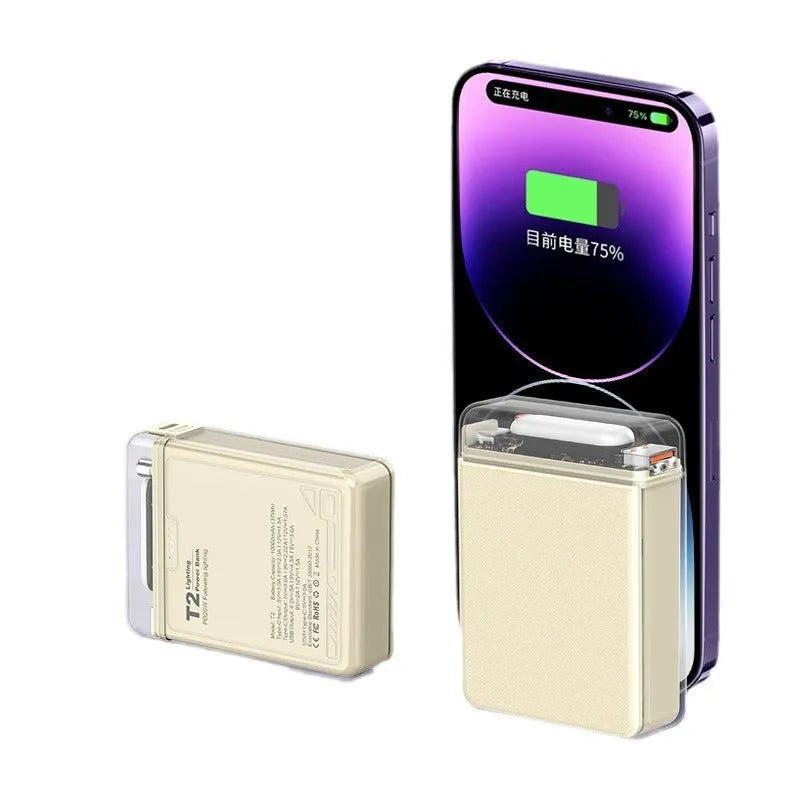 PD fast charging power bank with LED light, ABS PC shell, 90 × 62.5 × 24.5mm, cream rice night or lemon yellow