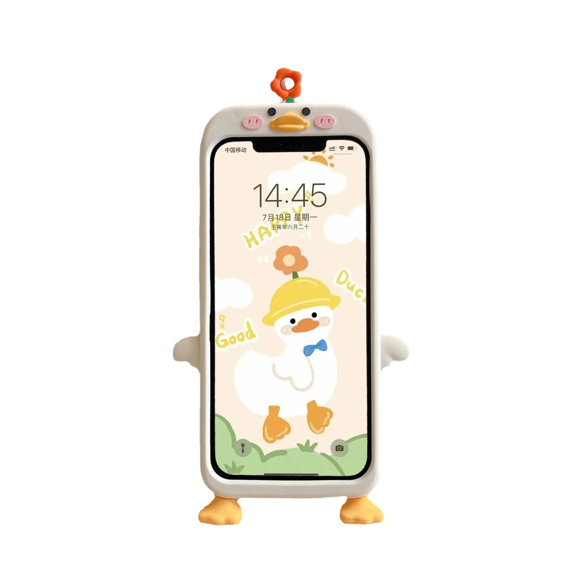 Silicone phone case with stereo flower duck design in cute duck colour for Huawei and iPhone models