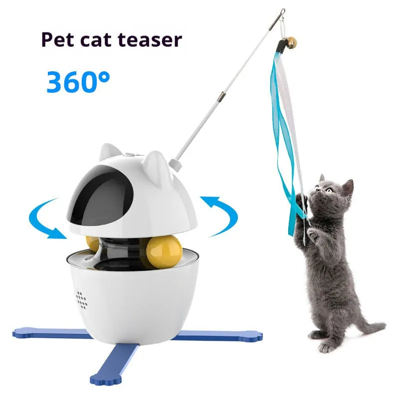 White electronic automatic cat toy with rotating funny stick and extended elastic rope