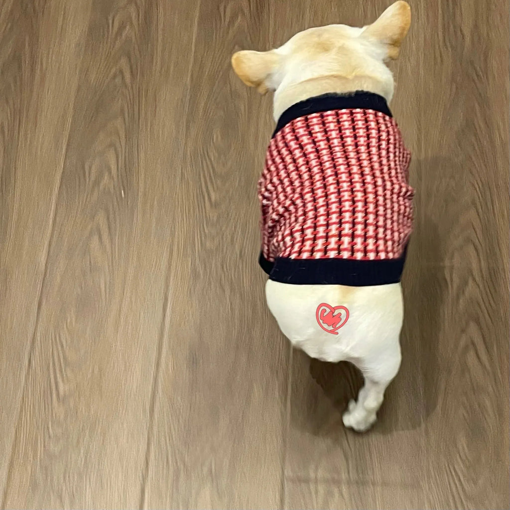 Red wool winter dog sweater with cute print for small and large dogs
