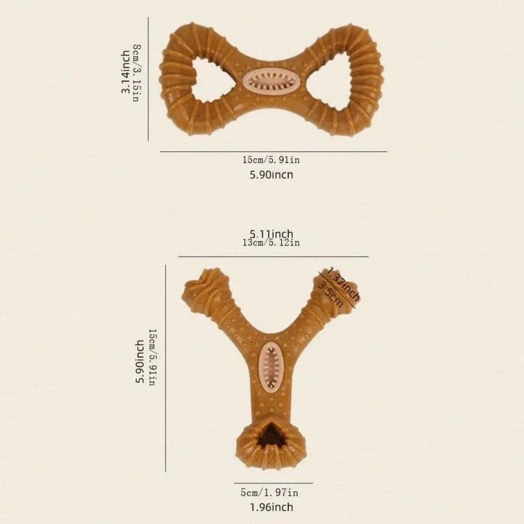 Dog chew toy bone with textured surface for teeth cleaning in 8-shape and Y-shape designs