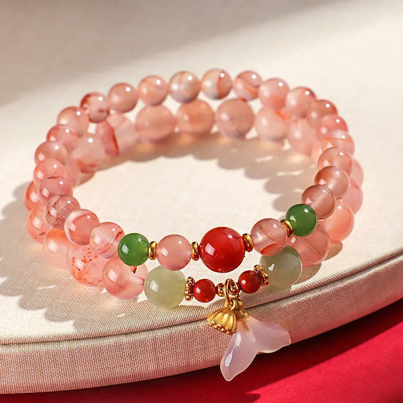 Ice floating south red white agate fishtail bracelet for women with traditional handmade craftsmanship