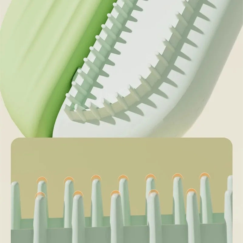 Blue plastic pet grooming comb with a water tank for cleaning dog and cat hair.