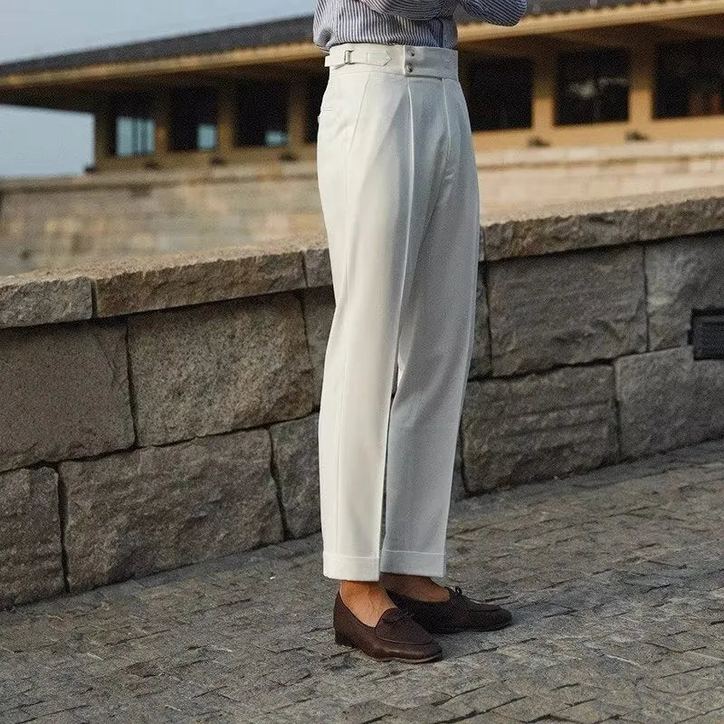 Slim fit suit trousers in straight leg design available in black, white and apricot colours