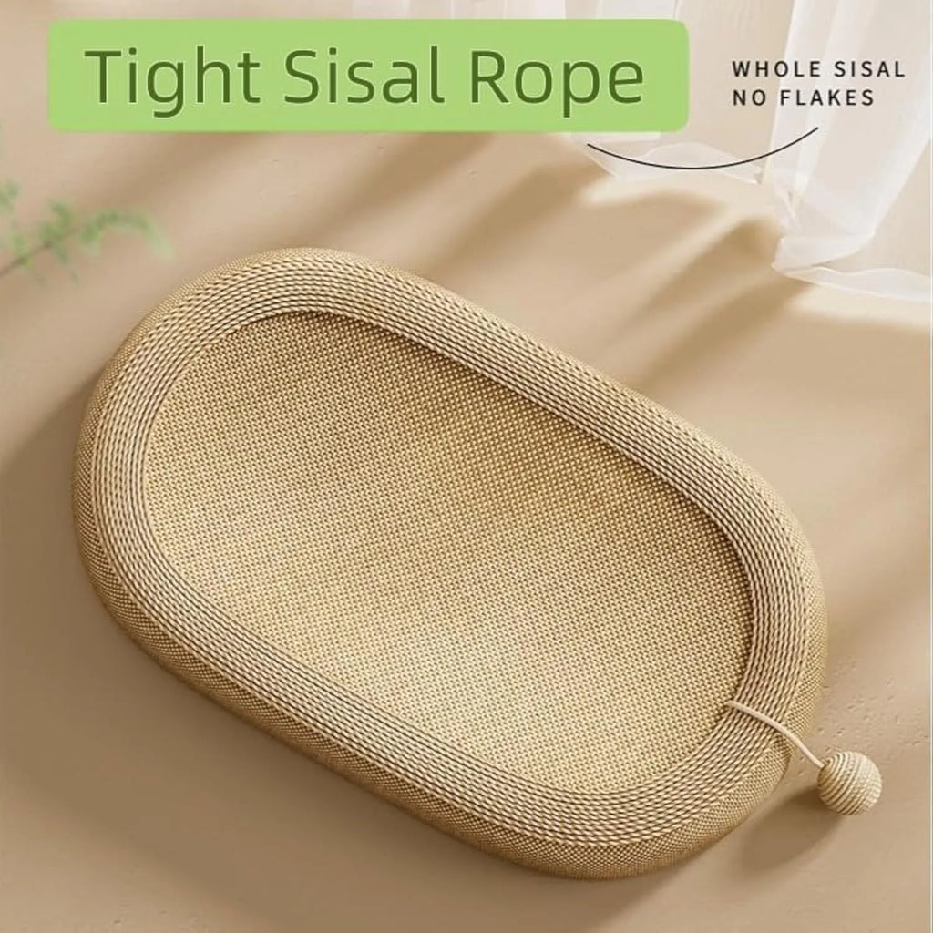 Large sisal cat scratching board with cloud-shaped lounge bed in a home setting