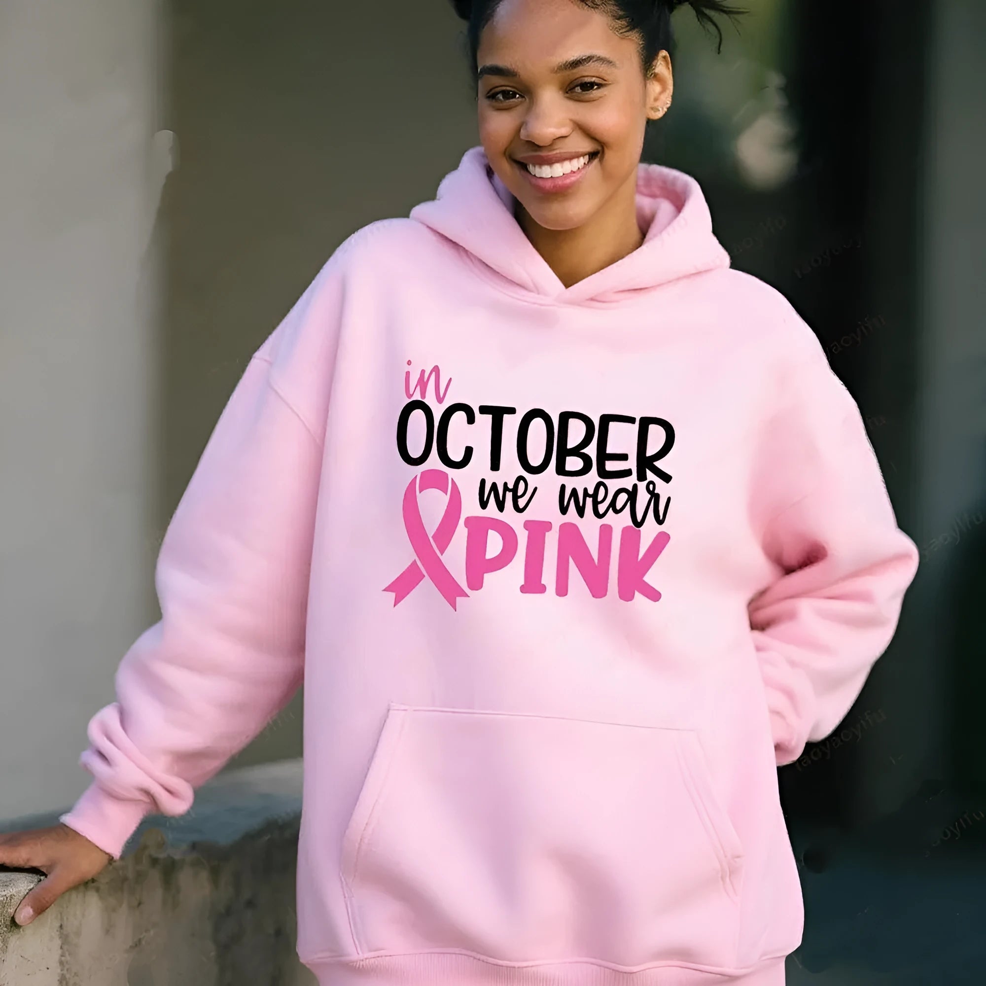 Pullover hoodie sweatshirt with hot stamping craft and side seam pockets in street fashion style