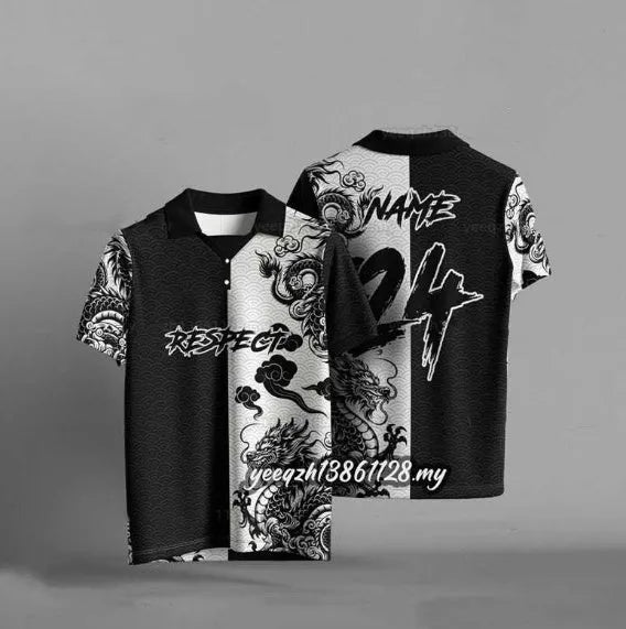 Black loose fit T-shirt with 3D digital printing design, short sleeve casual top