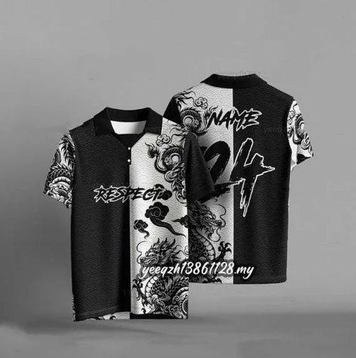 Black loose fit T-shirt with 3D digital printing design, short sleeve casual top