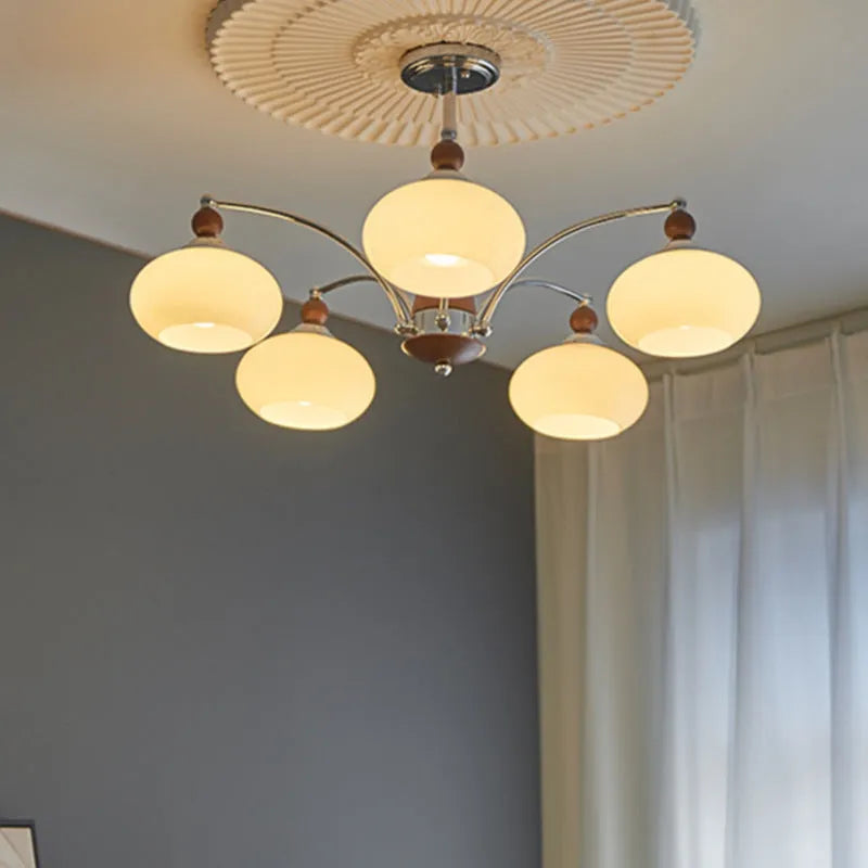 Creative persimmon glass and chrome chandelier with multiple heads in ancient middle style
