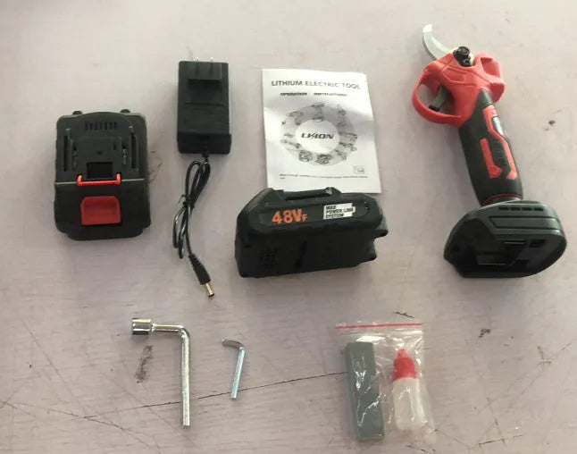 Electric pruning knife with lithium battery and plastic storage box for garden branch trimming