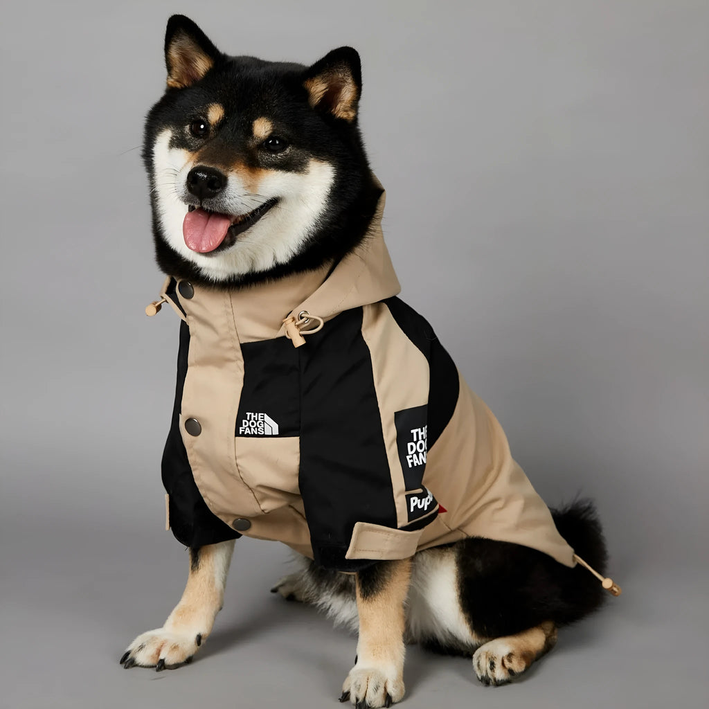 Khaki polyester dog shell jacket for medium to large breed dogs