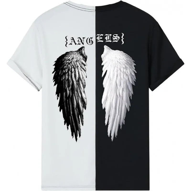 Men's printed short-sleeve sports t-shirt in polyester, showing digital pattern design, available in multiple sizes.