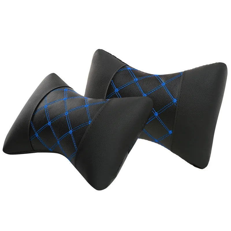 Black quilted diamond-pattern car headrest neck pillow with contrast stitching.