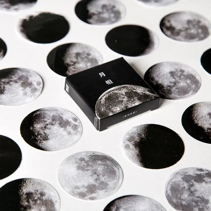 Black moon phase and planet sticker set with 45 pieces for hand account decoration