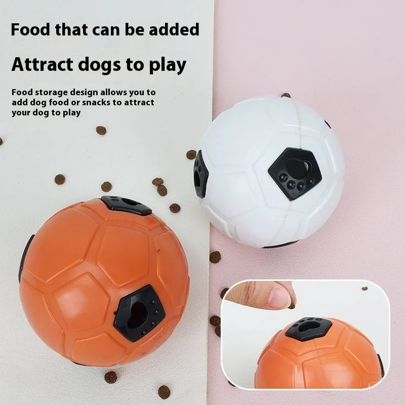Orange and white TPR rubber dog toy ball showing hollow and teeth cleaning stick variations
