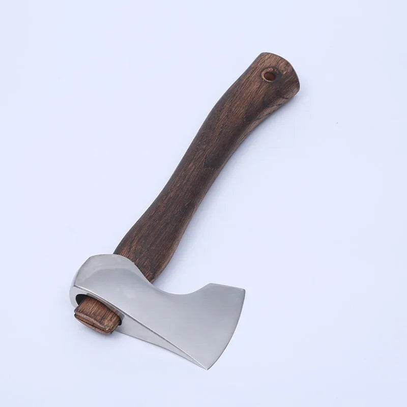 Camping axe with high carbon steel head and wooden handle for outdoor wood processing