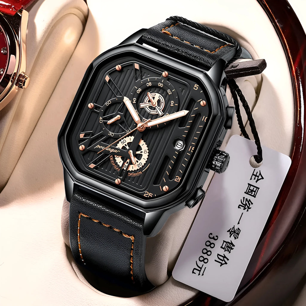 Men's multifunctional quartz watch with belt-style bracelet, 8mm thickness, sports design