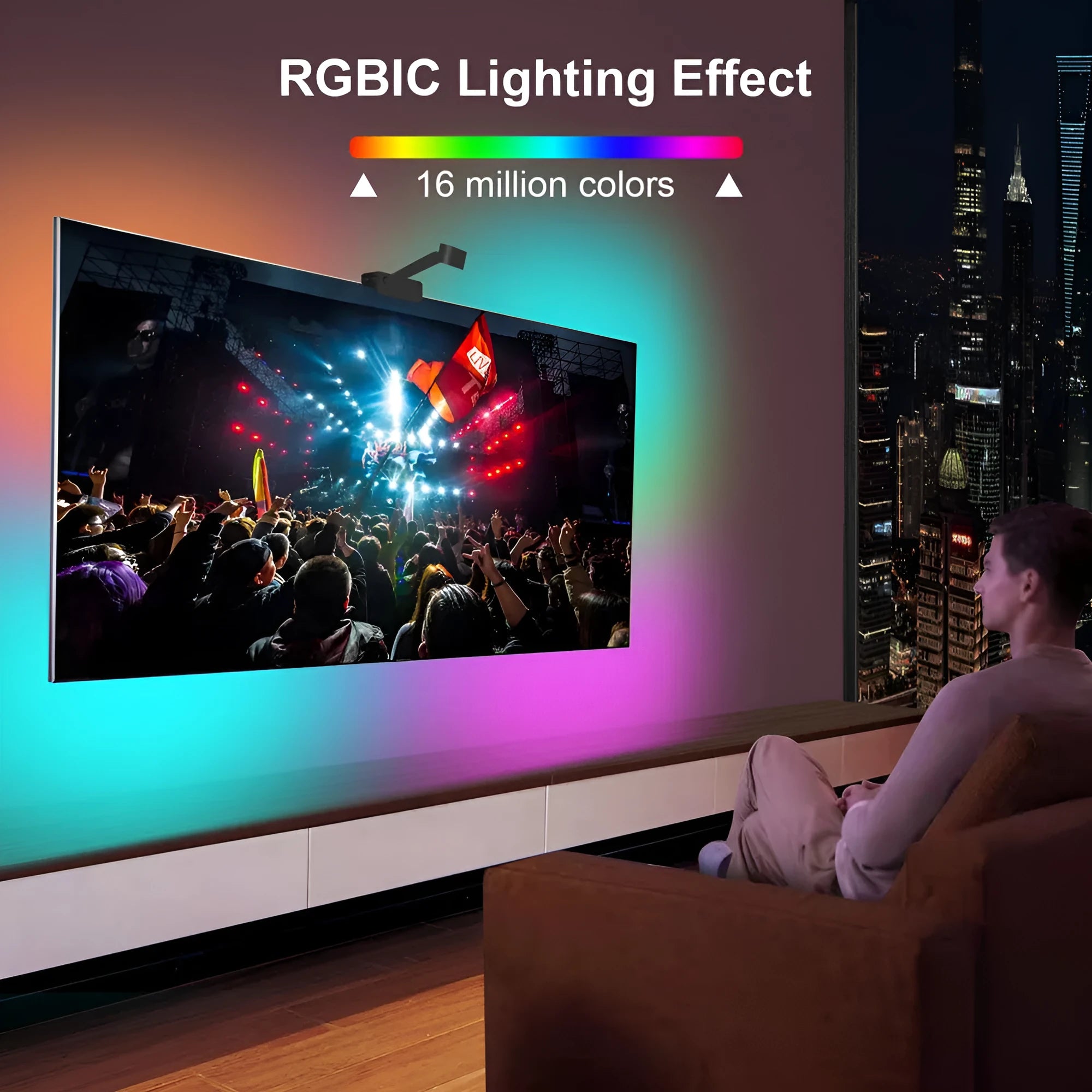 3.8 metre smart TV LED light strip with camera for screen synchronisation, black finish