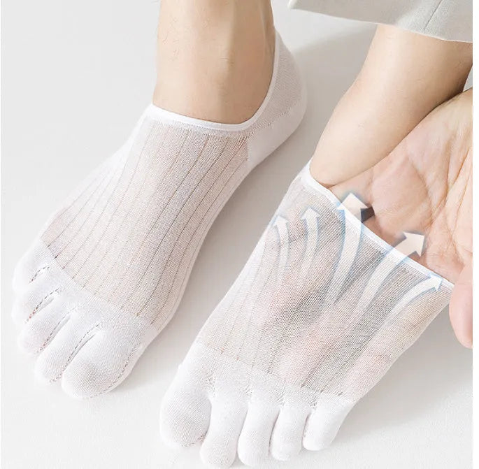 Modal cotton five-finger boat socks in black, dark grey, khaki, light grey, and white colours.