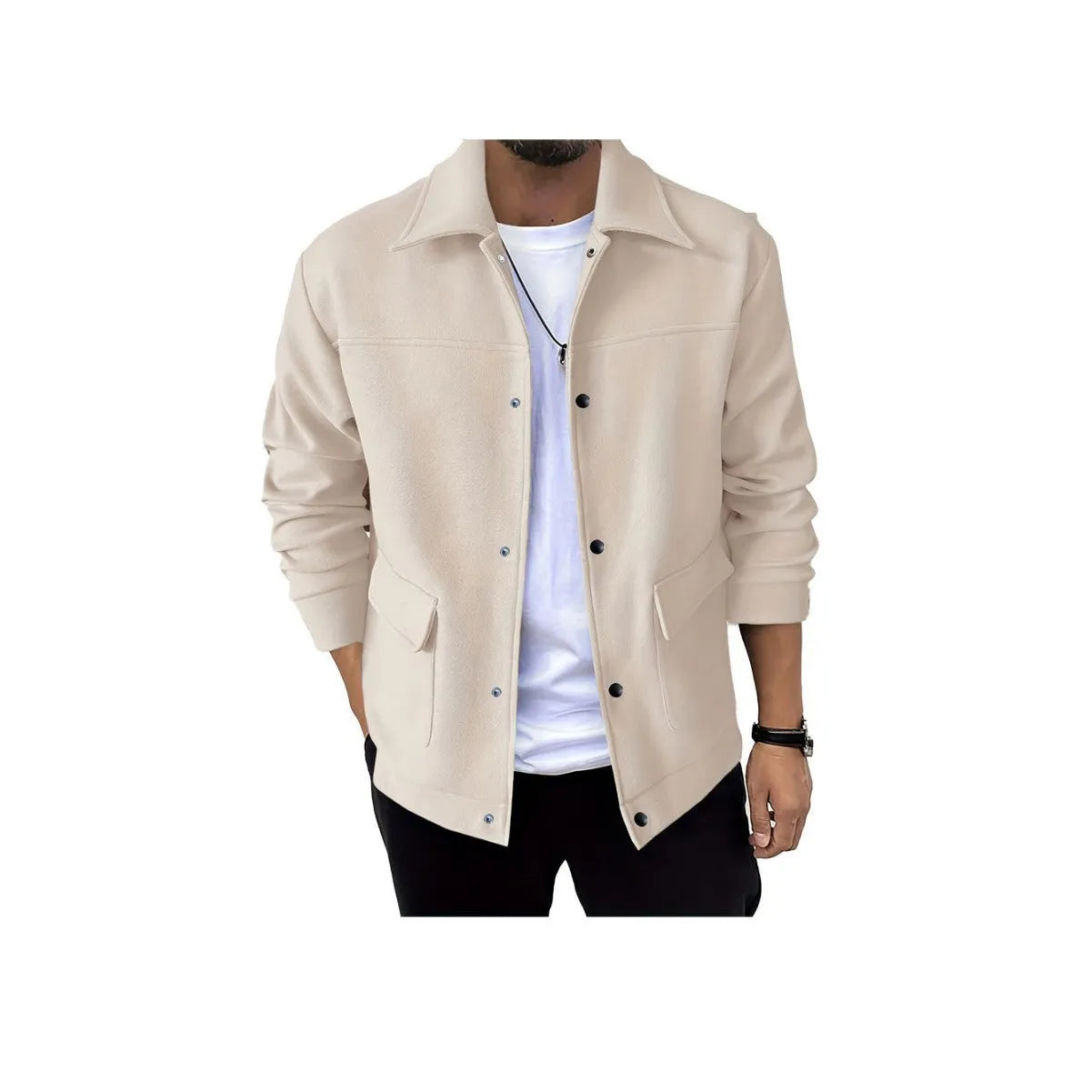 Men's solid colour casual jacket in polyester with regular fit, long sleeves, round hem, topstitching slit pockets