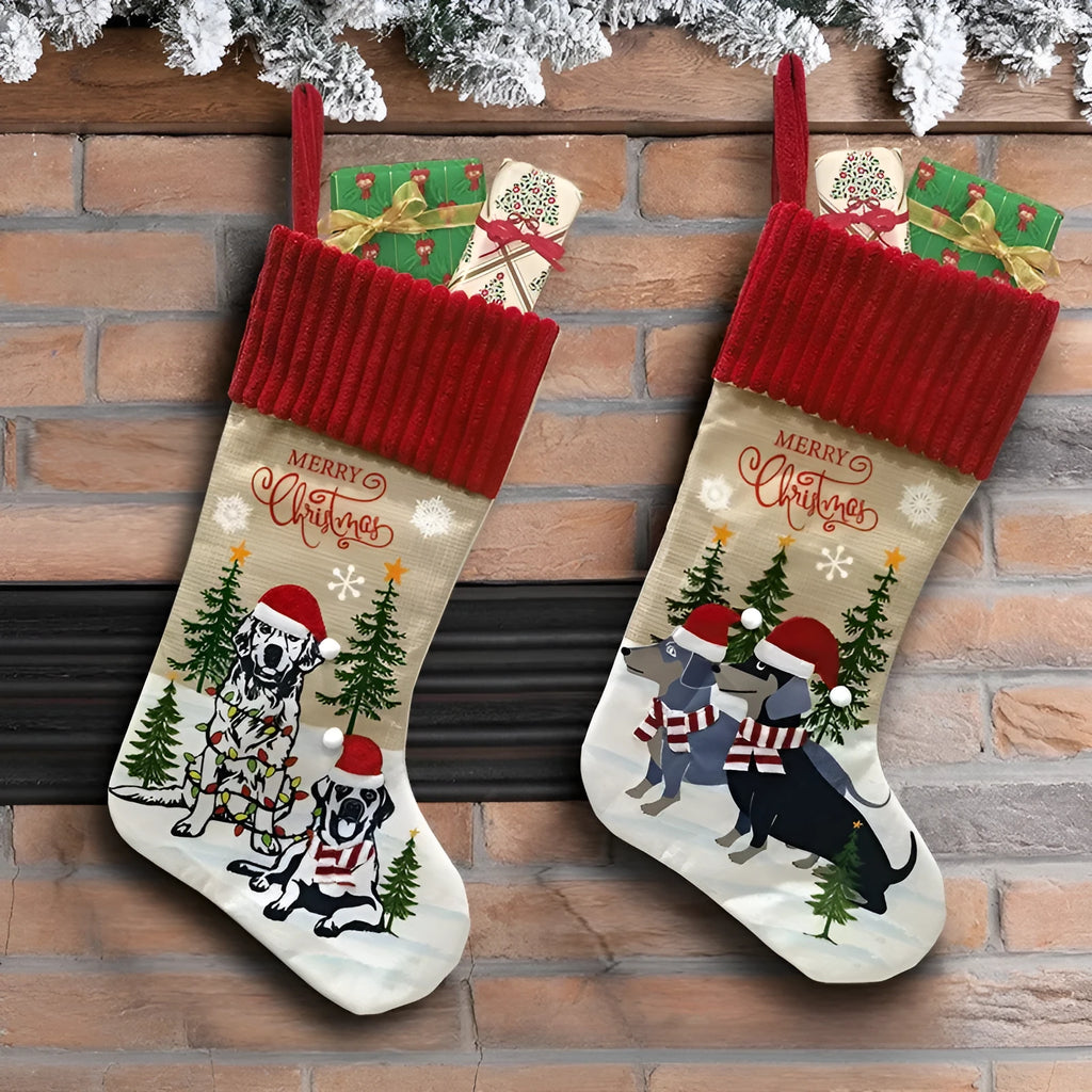Christmas tree pendant with pet sock designs measuring 46cm by 28cm