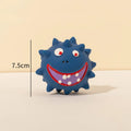 Four colourful latex squeaky dog balls with cute faces, each 7.5cm diameter