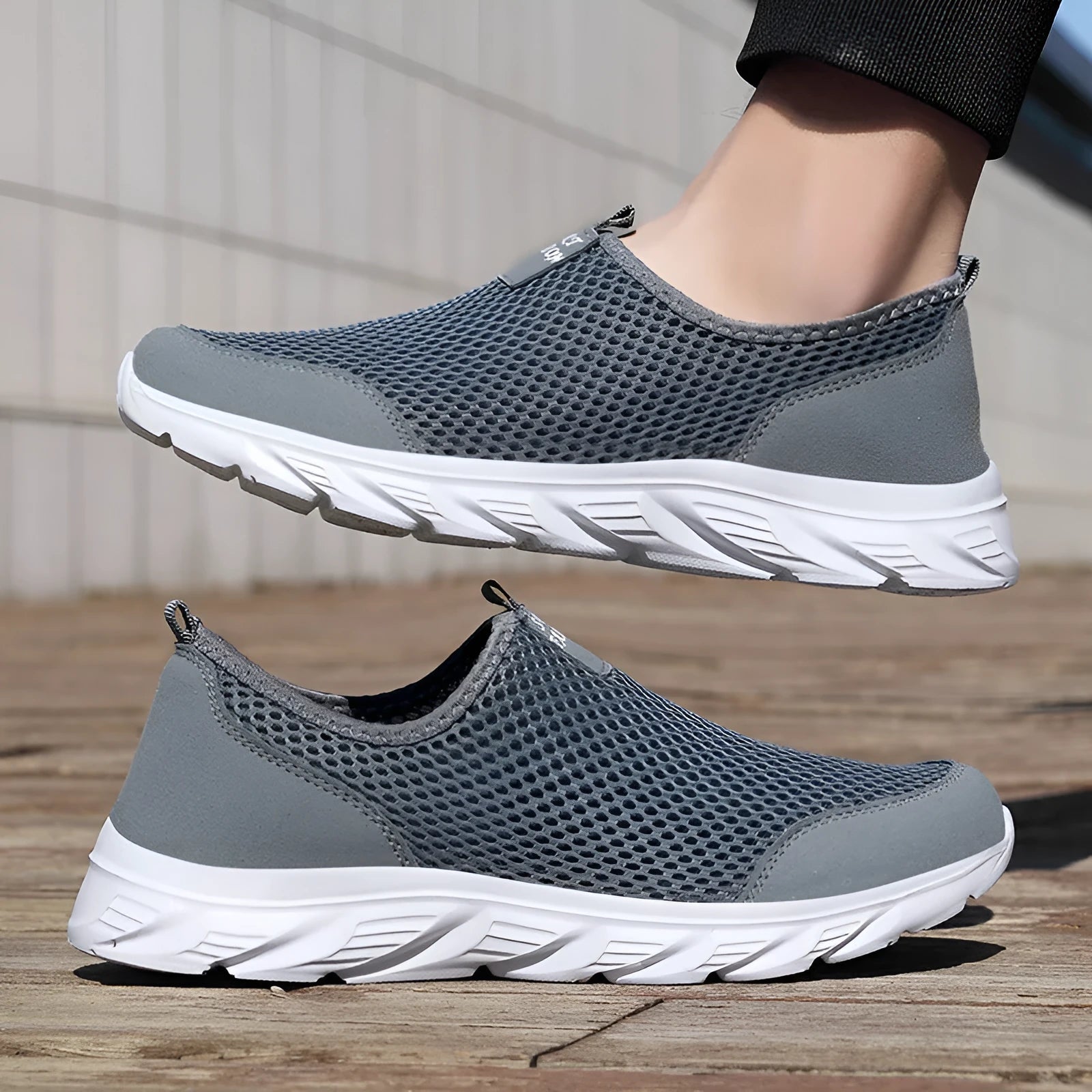 Large size casual mesh low-top sneakers for men in G836 Gray, EVA sole, round toe