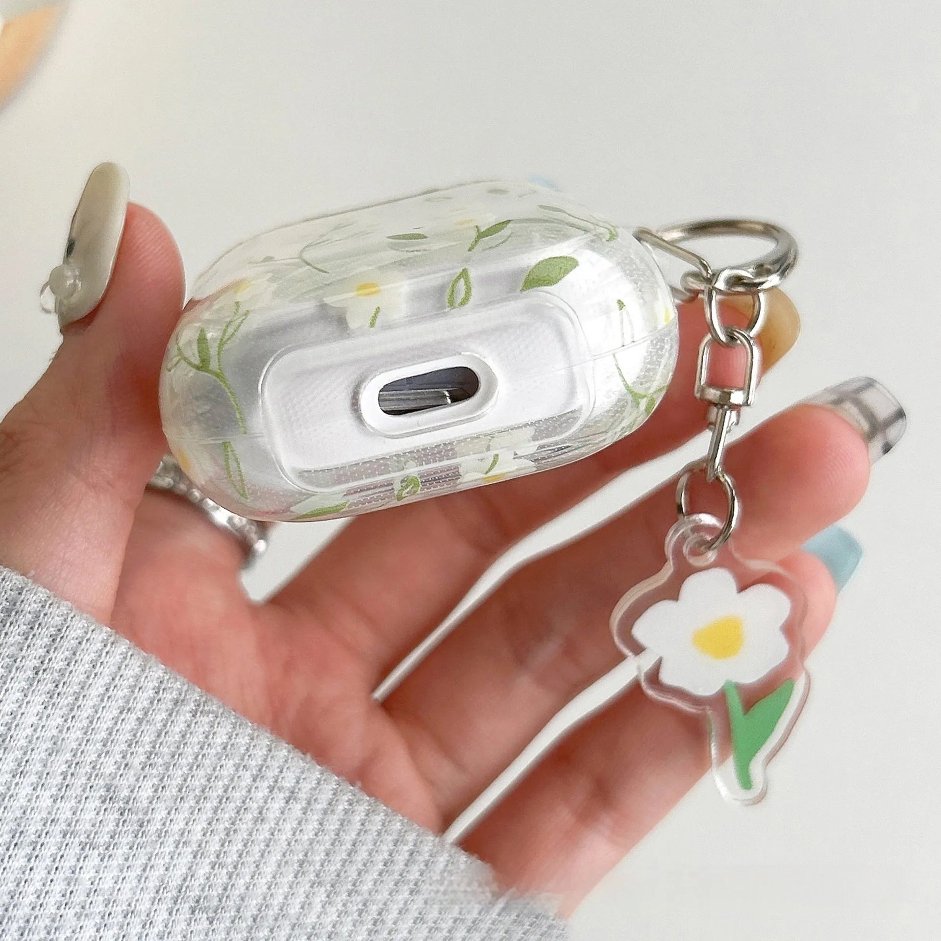 White floral patterned transparent TPU protective case for Apple AirPods headphones