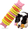 Blue caterpillar-shaped natural rubber dog chew toy for aggressive chewers measuring 17cm long