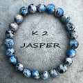 Handmade geometric K2 azurite stone bracelet showing blue-green beads in new Chinese minority style