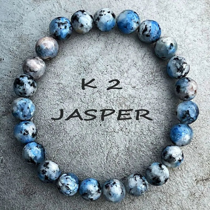 Handmade geometric K2 azurite stone bracelet showing blue-green beads in new Chinese minority style