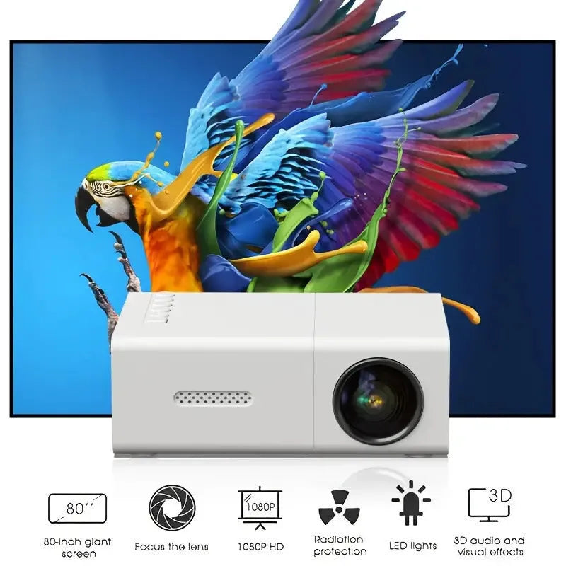 M100 mini LED home projector in black or white with remote control and 100-inch projection capability