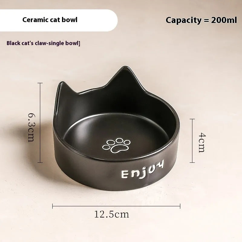 Porcelain cat food and water bowl set with wooden anti-tumble frame in various colours