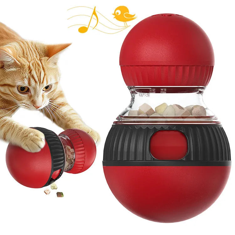 Colourful plastic rotating cat toy with a super ball and sound mechanism