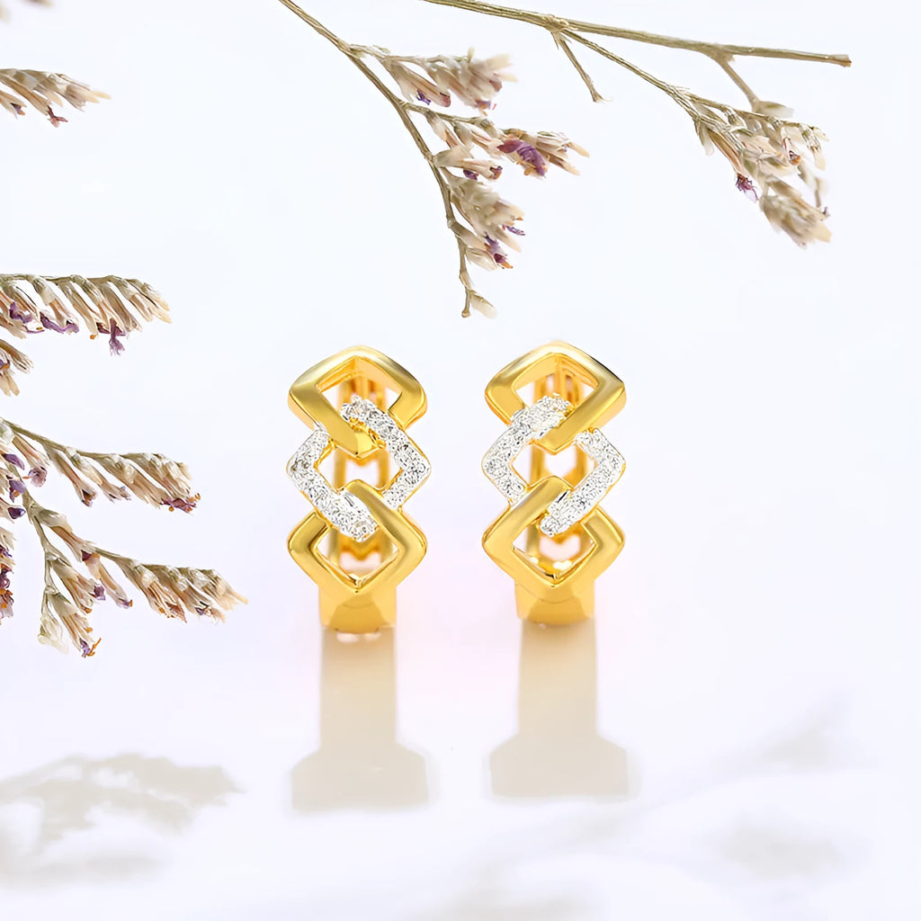 Gold geometric hollow-out alloy earrings with simple design and ear clip fitting