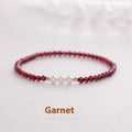 Women's crystal bracelet with Chinese garnet beads and artificial pearls on wrist