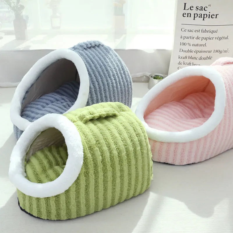 Thickened three-dimensional cat nest bed in macaron design with soft cloth material