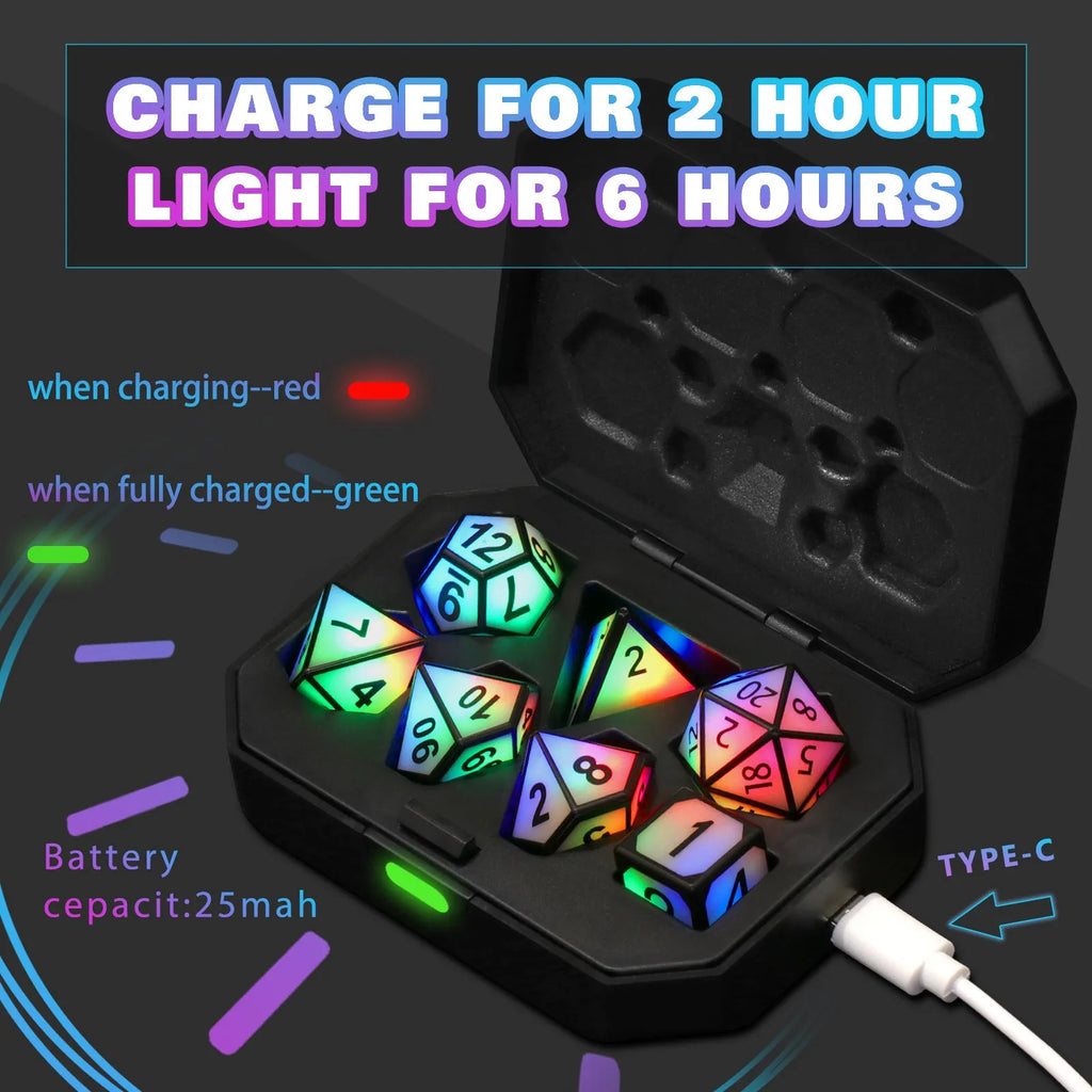 Charging luminous dice chip LED set with USB rechargeable, ABS plastic, 13x9x4cm, available in Colourful White Flash