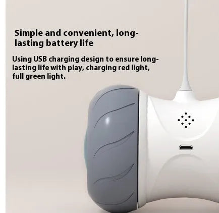 White light grey automatic electric roller tumbler cat toy on floor, ABS plastic construction
