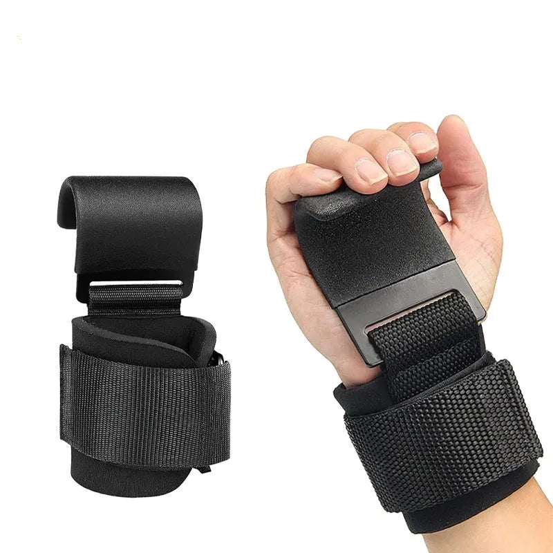 Black fitness wrist brace with hook mechanism for pull-up assistance and horizontal bar training