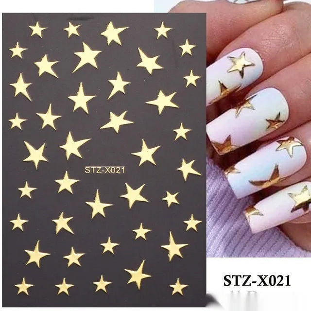 Cartoon nail art stickers sheet with black and silver love heart designs