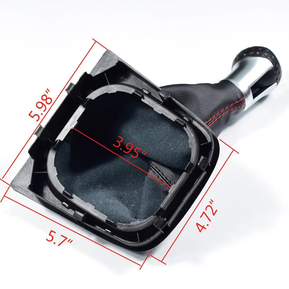 Black leather gear shift knob and dust boot handball for Volkswagen Golf manual transmission.