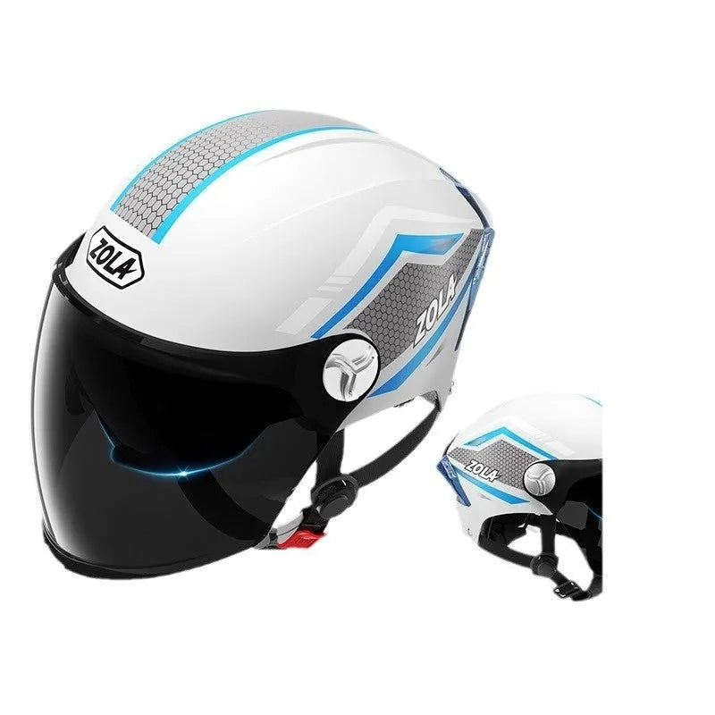 3C certified universal motorcycle half helmet with a double mirror sun visor in light brown colour.