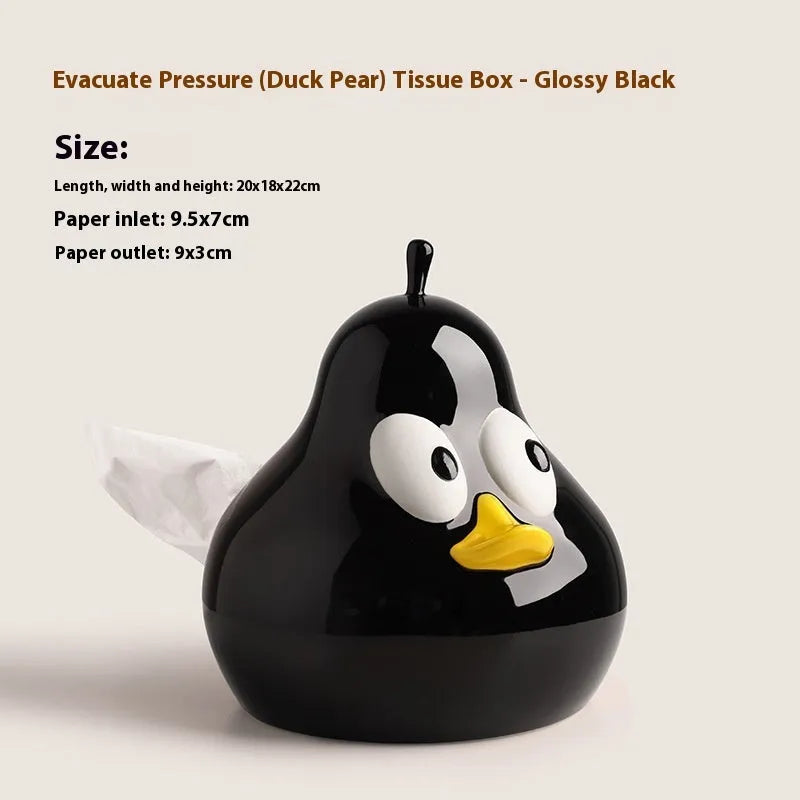 Pear-shaped ceramic tissue box holder with animal design in green or black