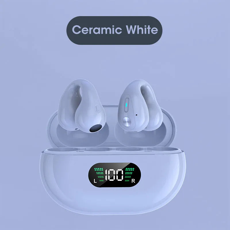 Q80 bone conduction Bluetooth headset with ear clip design in black, white, or khaki colour