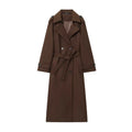 Women's double-breasted long wool coat in black, regular fit, medium thickness, with pockets