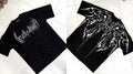 Dark coloured plus size cotton T-shirt with gold gilding detailing on short sleeves