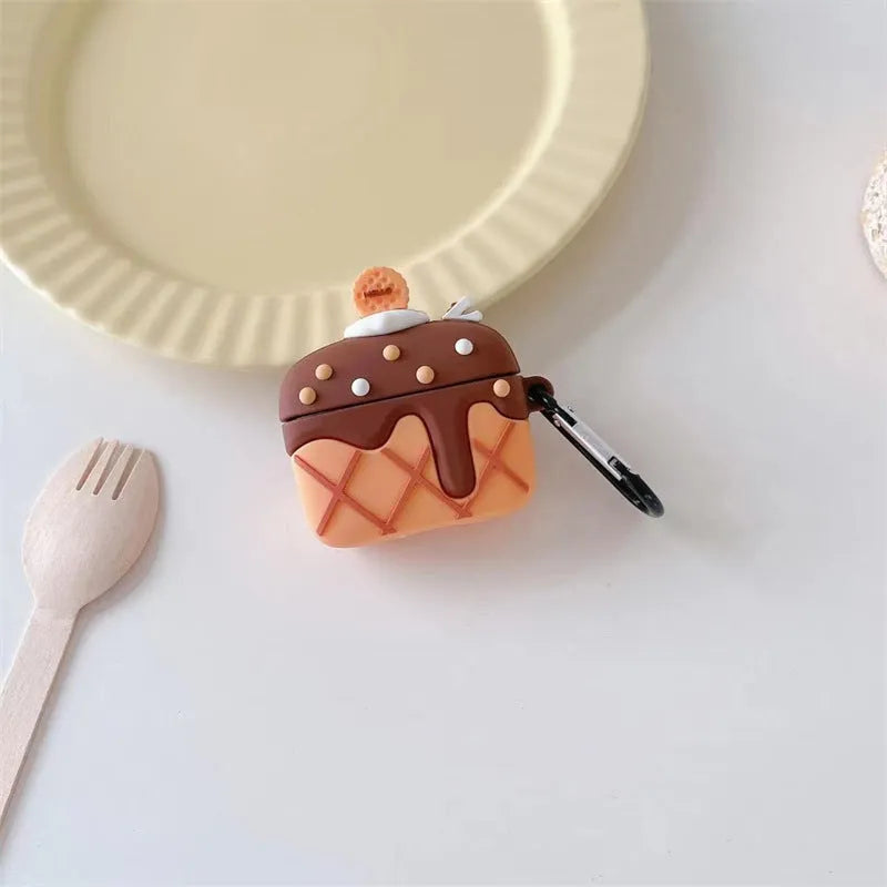 Chocolate cream cake silicone earphone case for AirPods with retro hook style