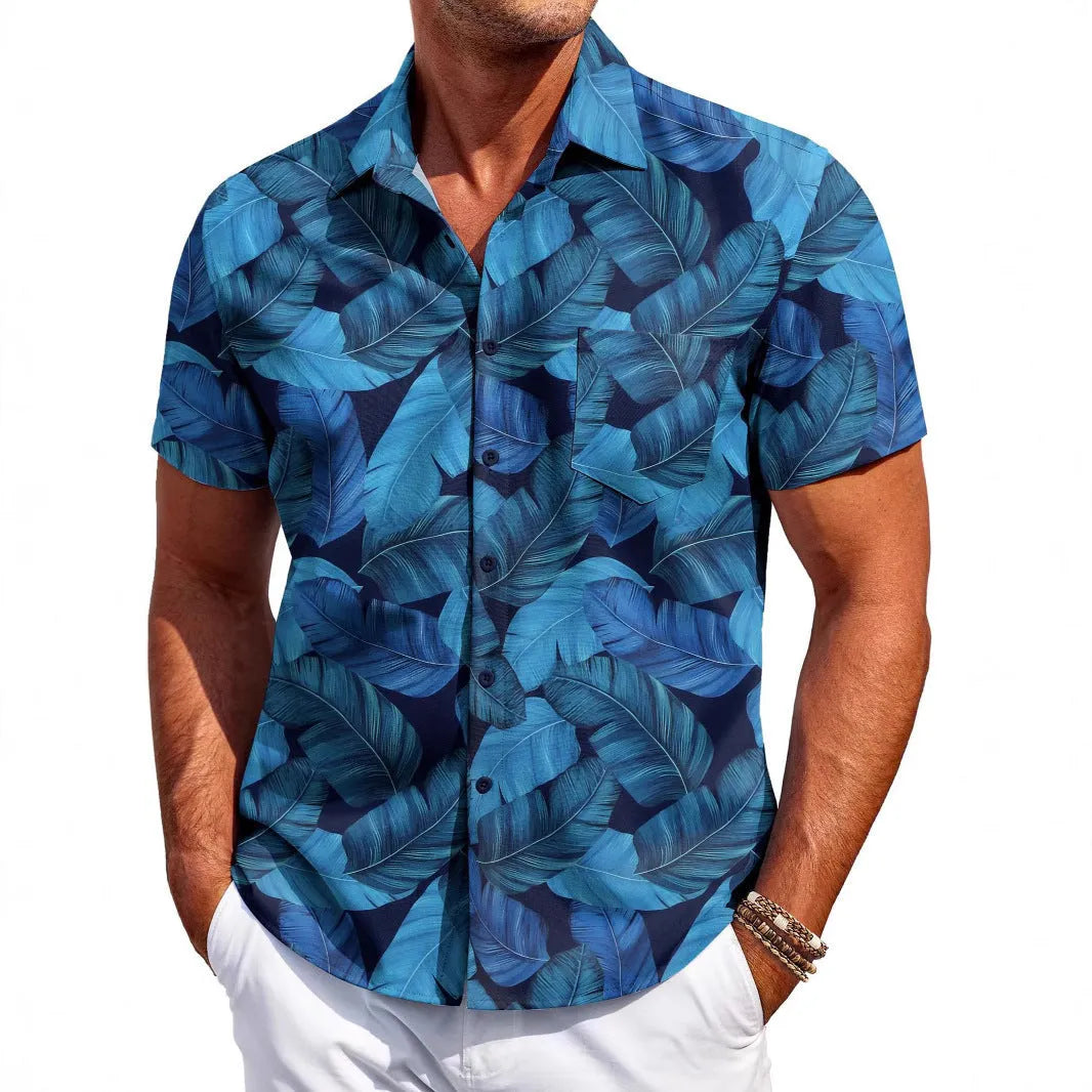 Men's slim fit Hawaiian short sleeve shirt in a colourful pattern.