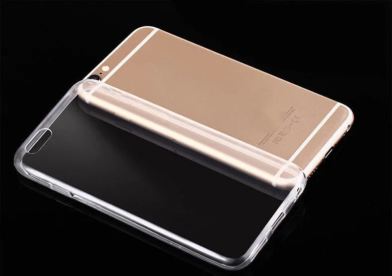 Transparent TPU soft shell mobile phone case for Apple iPhone models on a white background